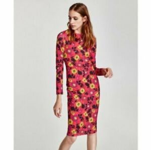 Zara hot pink retro floral dress